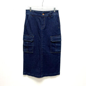 Sanctuary Womens Blue Denim Back Slit Essential Slim Straight Cargo Midi Skirt 4